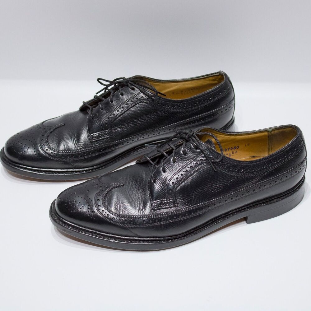 Florsheim Imperial Made in USA Black Leather Wingtip Oxford Shoes Men Size 9D